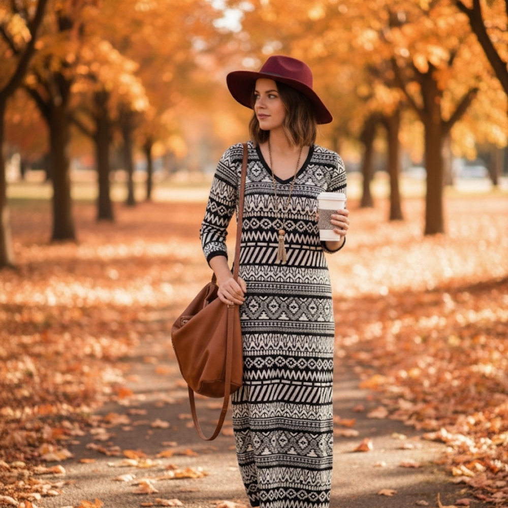 Geometric Black and White Maxi Dress